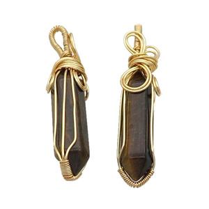 Tiger Eye Stone Prism Pendant Wire Wrapped, approx 8-30mm [GM18599]