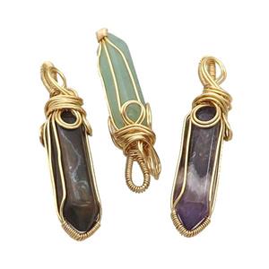 Mix Gemstone Prism Pendant Wire Wrapped, approx 8-30mm [GM18601]
