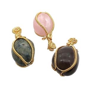 Mixed Gemstone Nugget Pendant Freeform Wire Wrapped, approx 20-35mm [GM18605]