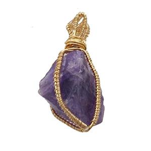 Purple Amethyst Nugget Pendant Freeform Wire Wrapped, approx 20-35mm [GM18610]