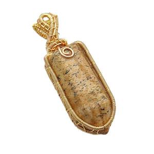 Picture Jasper Bullet Pendant Wire Wrapped, approx 15-35mm [GM18615]
