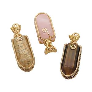 Mix Gemstone Bullet Pendant Wire Wrapped, approx 15-35mm [GM18618]