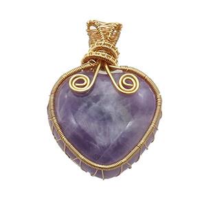 Purple Amethyst Heart Pendant Wire Wrapped, approx 30mm [GM18622]