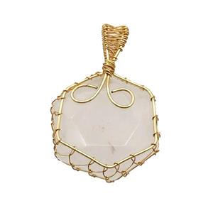 White Crystal Quartz Hexagon Pendant Wire Wrapped, approx 25mm [GM18623]