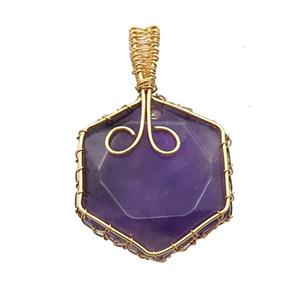 Purple Amethyst Hexagon Pendant Wire Wrapped, approx 25mm [GM18628]