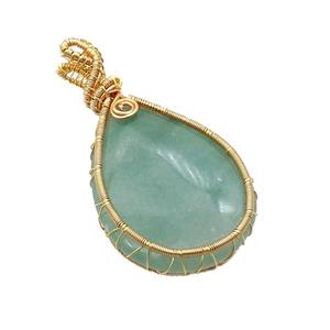 Green Aventurine Teardrop Pendant Wire Wrapped, approx 30-40mm [GM18635]