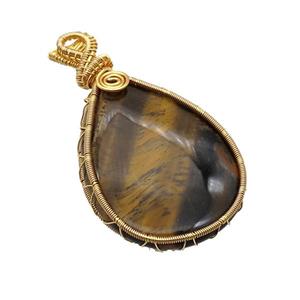 Tiger Eye Sotne Teardrop Pendant Wire Wrapped, approx 30-40mm [GM18636]