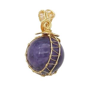 Purple Amethyst Pendant Round Wire Wrapped, approx 25-30mm [GM18641]