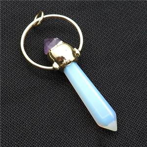 White Opalite Pendulum Pendant With Amethyst Gold Plated, approx 11-60mm [GM18648]