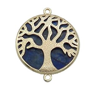 Blue Lapis Copper Connector Tree Of Life Circle Gold Plated, approx 27mm dia [GM18657]