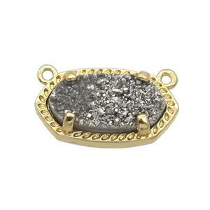 Silver Quartz Druzy Oval Pendant Gold Plated, approx 10-18mm [GM18661]