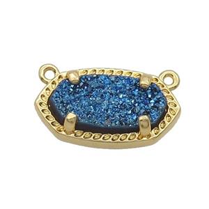 Blue Quartz Druzy Oval Pendant Gold Plated, approx 10-18mm [GM18665]