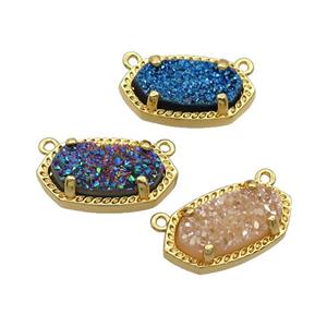 Quartz Druzy Oval Pendant With 2Loops Gold Plated Mixed, approx 10-18mm [GM18668]