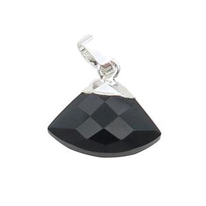 Black Onyx Agate Fan Pendant Silver Plated, approx 11-16mm [GM18672]