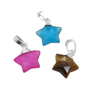 Mix Gemstone Star Pendant Silver Plated, approx 12.5mm [GM18678]