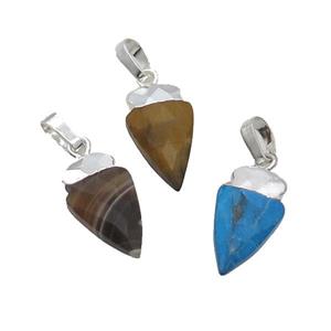 Mix Gemstone Arrowhead Pendant Silver Plated, approx 9-15mm [GM18696]