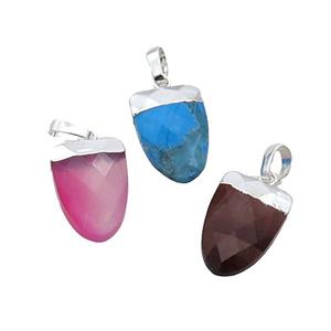 Mix Gemstone Tongue Pendant Silver Plated, approx 11-16mm [GM18703]