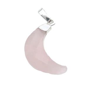 Pink Rose Quartz Moon Pendant Silver Plated, approx 13-19mm [GM18704]