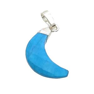 Blue Turquoise Moon Pendant Dye Silver Plated, approx 13-19mm [GM18705]