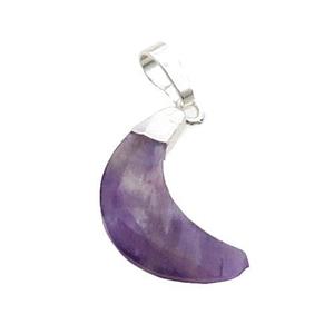 Purple Amethyst Moon Pendant Silver Plated, approx 13-19mm [GM18708]