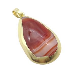 Red Stripe Agate Teardrop Pendant Gold Plated, approx 20-30mm [GM18710]