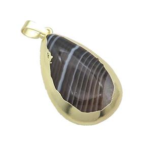 Black Stripe Agate Teardrop Pendant Gold Plated, approx 20-30mm [GM18712]