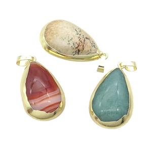 Mix Gemstone Teardrop Pendant Gold Plated, approx 20-30mm [GM18716]