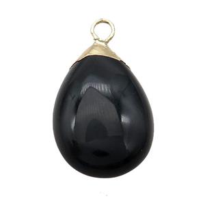 Black Onyx Agate Teardrop Pendant Gold Plated, approx 20-30mm [GM18717]
