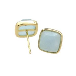 Copper Stud Earring Pave Blue Amazonite Square Gold Plated, approx 10mm [GM18724]