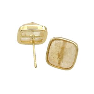 Copper Stud Earring Pave Citrine Square Gold Plated, approx 10mm [GM18725]