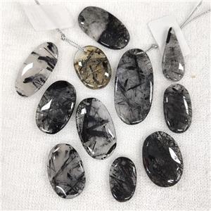 Black Rutilated Quartz Pendant Mix Shape, approx 15-40mm [GM18732]