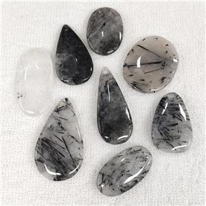 Black Rutilated Quartz Pendant Mix Shape, approx 20-40mm [GM18744]