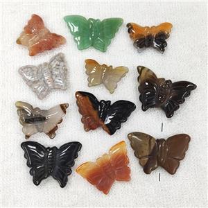 Mix Gemstone Butterfly Beads Carved, approx 15-40mm [GM18745]