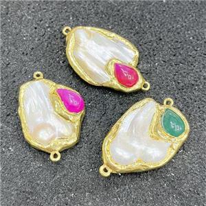 Natural White Freshwater Pearl Connector Gold Plated Slice Freeform, approx 20-40mm [GM18766]