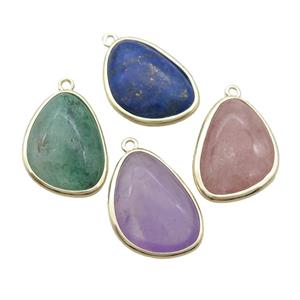 Mix Gemstone Teardrop Pendant Gold Plated, approx 17-23mm [GM18789]