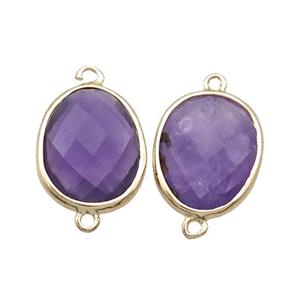 Amethyst Connector Purple Faceted Oval Gold Plated, approx 13-16mm [GM18798]