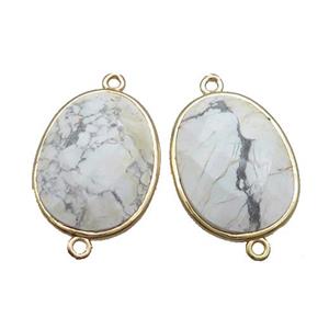 White Howlite Connector Faceted Oval Gold Plated, approx 17-23mm [GM18807]