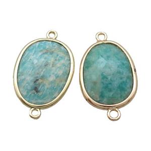 Green Aventurine Connector Faceted Oval Gold Plated, approx 17-23mm [GM18808]