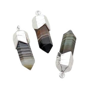 Coffee Stripe Agate Bullet Pendant Shiny Silver Plated, approx 6-25mm [GM18812]