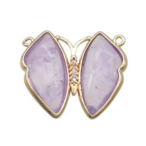 Purple Amethyst Butterfly Pendant With 2loops Copper Gold Plated, approx 26-30mm [GM18831]