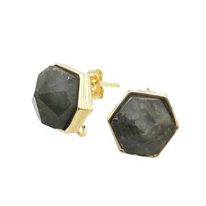 Labradorite Hexagon Stud Earring Copper Gold Plated, approx 10mm [GM18836]