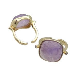 Purple Amethyst Ring Square Copper Gold Plated, approx 16mm, 18mm dia [GM18846]