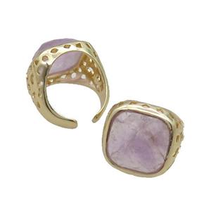 Purple Amethyst Ring Square Copper Gold Plated, approx 16mm, 18mm dia [GM18849]