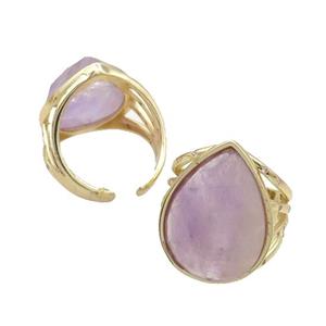 Purple Amethyst Ring Teardrop Copper Gold Plated, approx 18-25mm, 18mm dia [GM18852]
