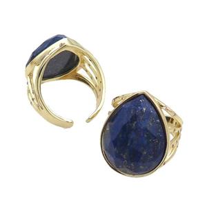 Lapis Lazuli Ring Teardrop Copper Gold Plated Lazurite, approx 18-25mm, 18mm dia [GM18853]
