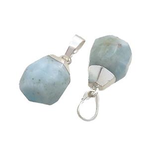 Blue Aquamarine Pendant Faceted Teardrop Silver Plated, approx 12-16mm [GM18857]