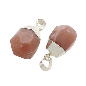Peach Moonstone Pendant Faceted Teardrop Silver Plated, approx 12-16mm [GM18860]