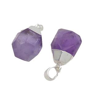 Purple Amethyst Pendant Faceted Teardrop Silver Plated, approx 12-16mm [GM18862]