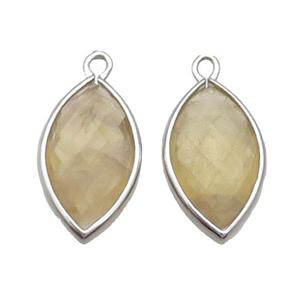 Natural Lemon Quartz Pendant Faceted Horseeye Platinum Plated, approx 11-18mm [GM18875]
