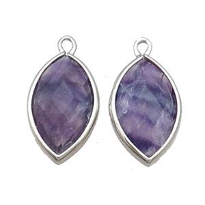 Natural Purple Fluorite Pendant Faceted Horseeye Platinum Plated, approx 11-18mm [GM18876]